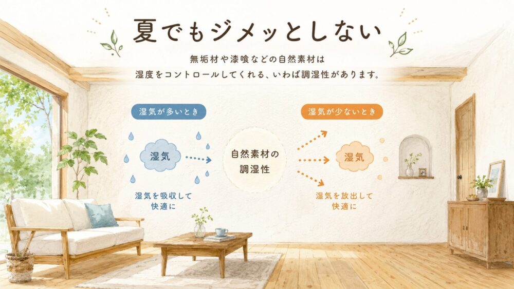 ジメッとしない夏の自然素材の家のイメージ